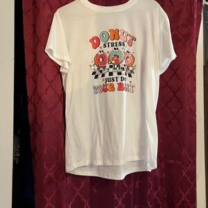 White Graphic Tee with Donut Design